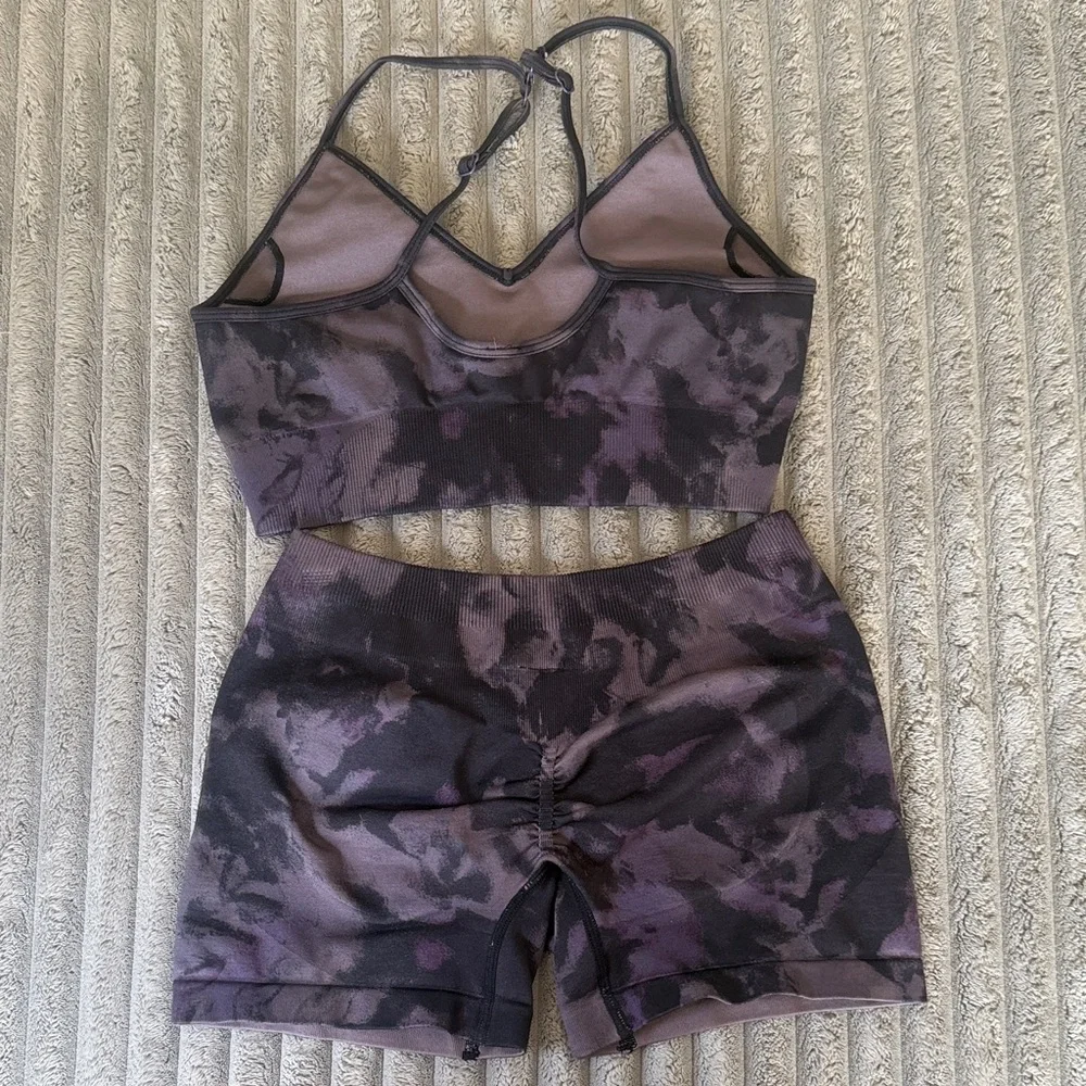 Darc Sport Lobos Everson Seamless Bra & Katya Shorts Set - Purple Gray Marble - Picture 3 of 7